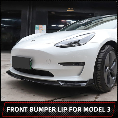 New Car Front Bumper Lip Spoiler Chin Splitter For Tesla Model 3 2019 20 21 Black Carbon PP Material 3Pcs/Set Tuning Accessories